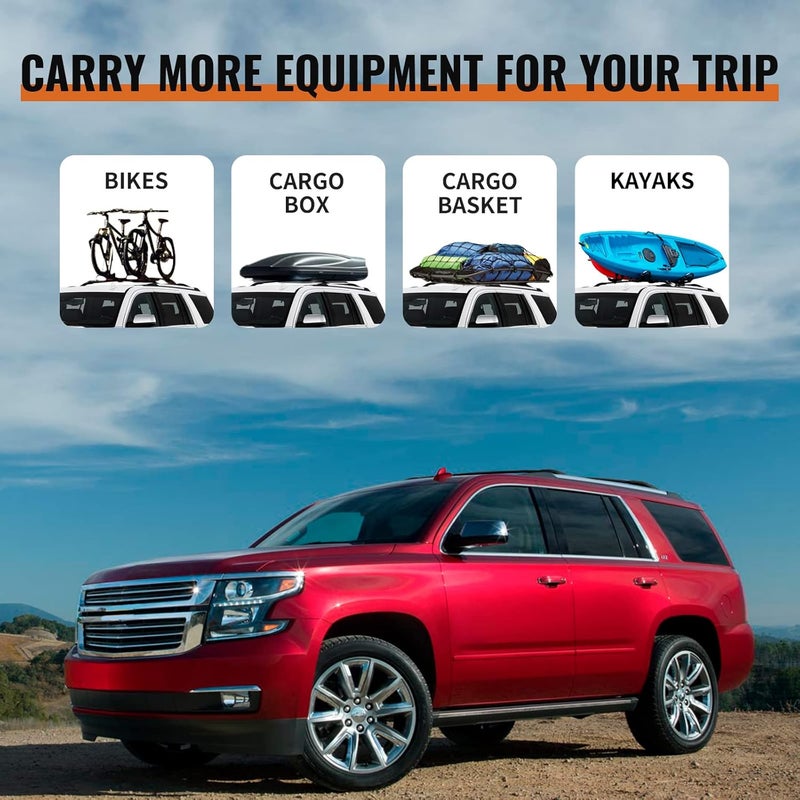 wonderdriver Heavy Duty 220lb Roof Rack Cross Bars Fit for GMC Yukon & Yukon XL, Chevy Suburban & Tahoe 2015-2020, Cadillac Escalade & Escalade ESV, Chevrolet Aluminum Crossbar Rooftop Cargo Carrier - Image 2